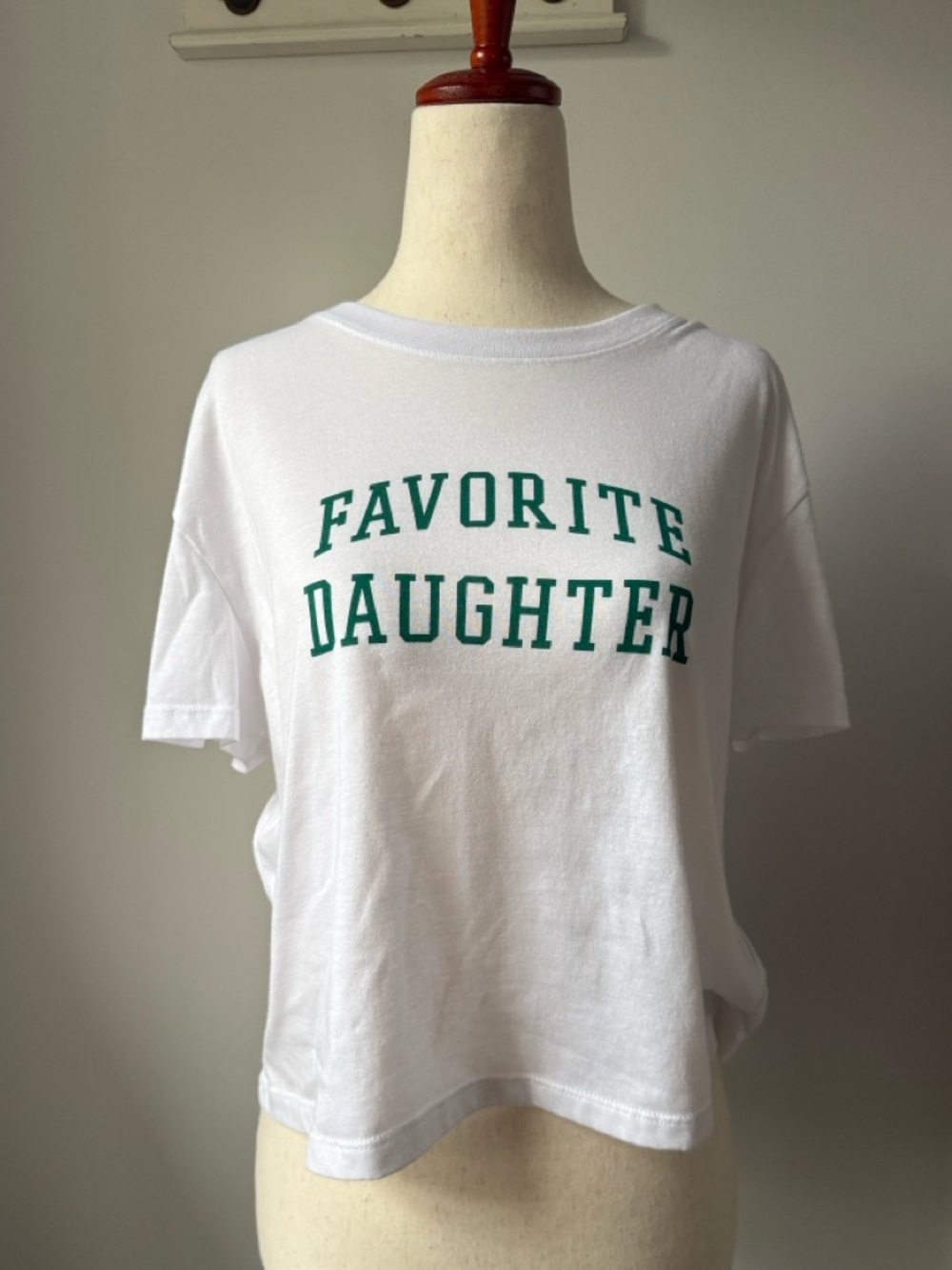 Favorite Daughter White Tee Medium College T shirt with Green Lettering